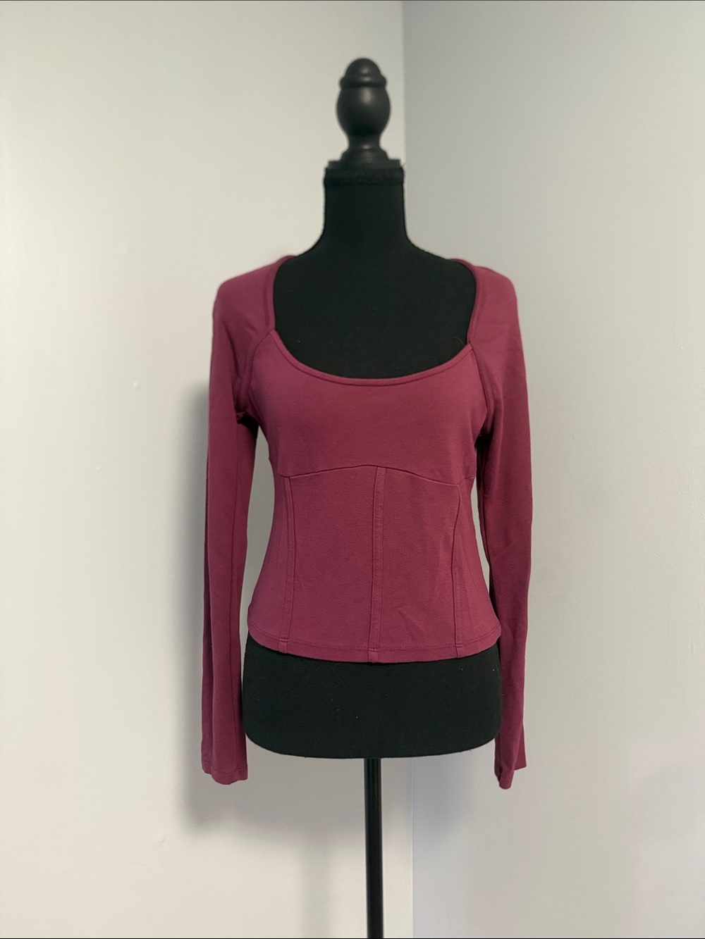 Maeve Scoop Neck Long Sleeve Top in Berry Plum